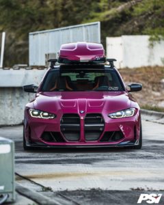 Precision Sport Industries Pink G80 M3 with CSF Heat Exchanger behind Vorsteiner Grilles