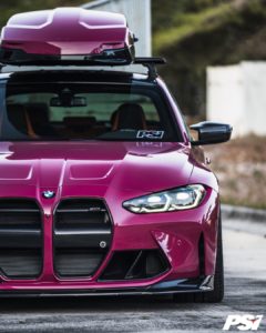 Precision Sport Industries Pink G80 M3 with CSF Heat Exchanger behind Vorsteiner Grilles