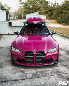 Precision Sport Industries Pink G80 M3 with CSF Heat Exchanger behind Vorsteiner Grilles